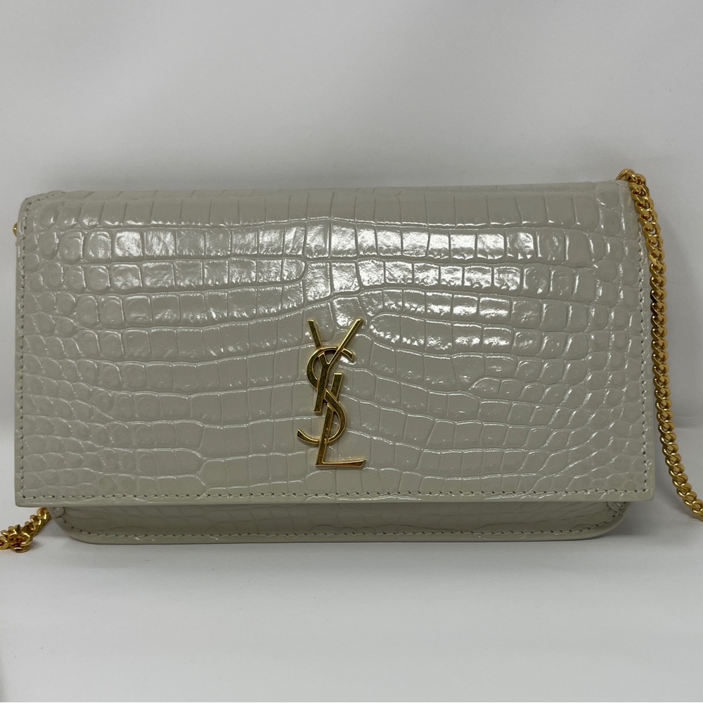 Saint Laurent Croc-Embossed Leather Phone Holder